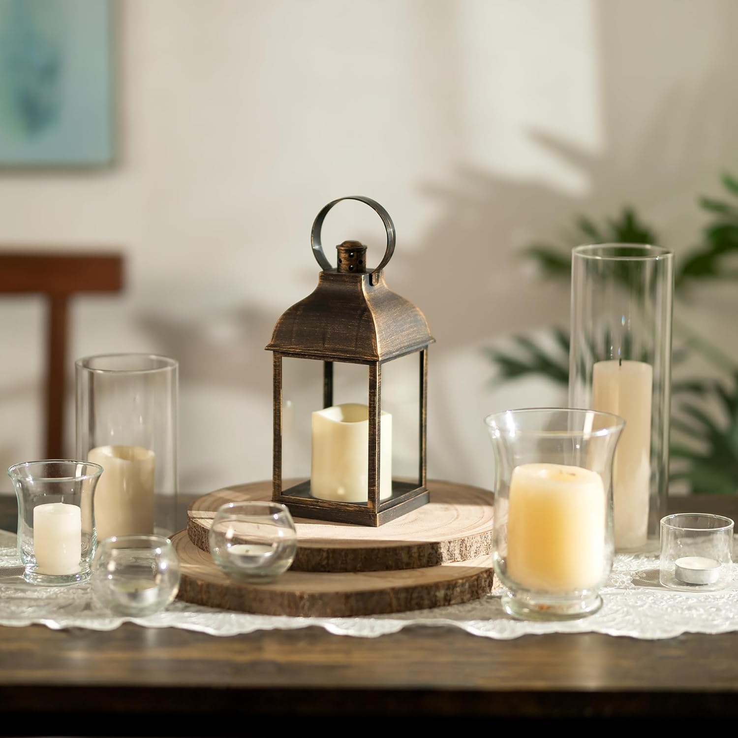 Lanterns Decorative Indooor for Tables Centerpieces: 6 Pcs Bronze Farmhouse Candle  Lantern Bulk for Wedding Small Outdoor Candle Holder - Davina Camp, image size:1500x1499